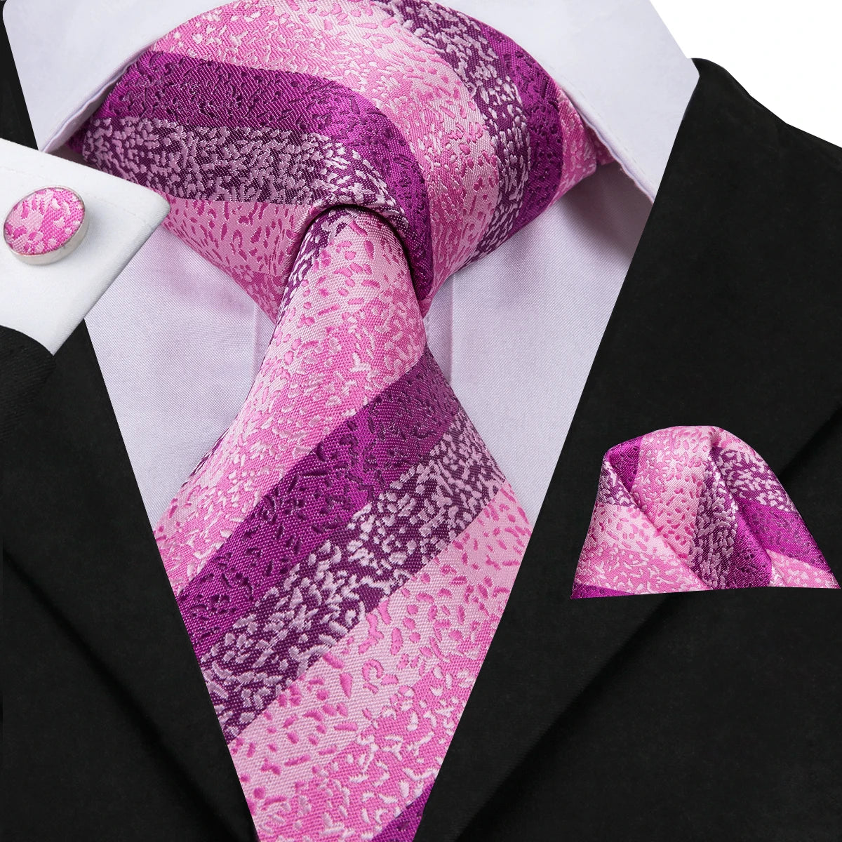 Hi-Tie Silk Men Tie Peach Pink Floral Wedding Necktie for Men Luxury Necktie Handkerchief Cufflink Fashion Design Business