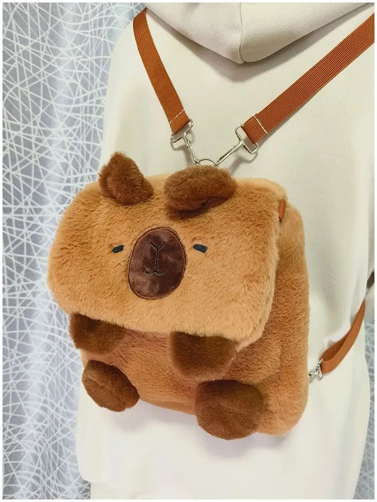 Cute Cartoon Large Capacity Kawaii Capybara Plush Backpack Schoolbag Student Women Bag Crossbody Bag Shoulder Bag Handbag Purses