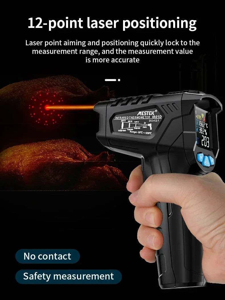 Mestek IR02C Infrared Thermometer C/F Non Contact Pyrometer Temperature Meter Digital Laser Thermometer with temperature probe