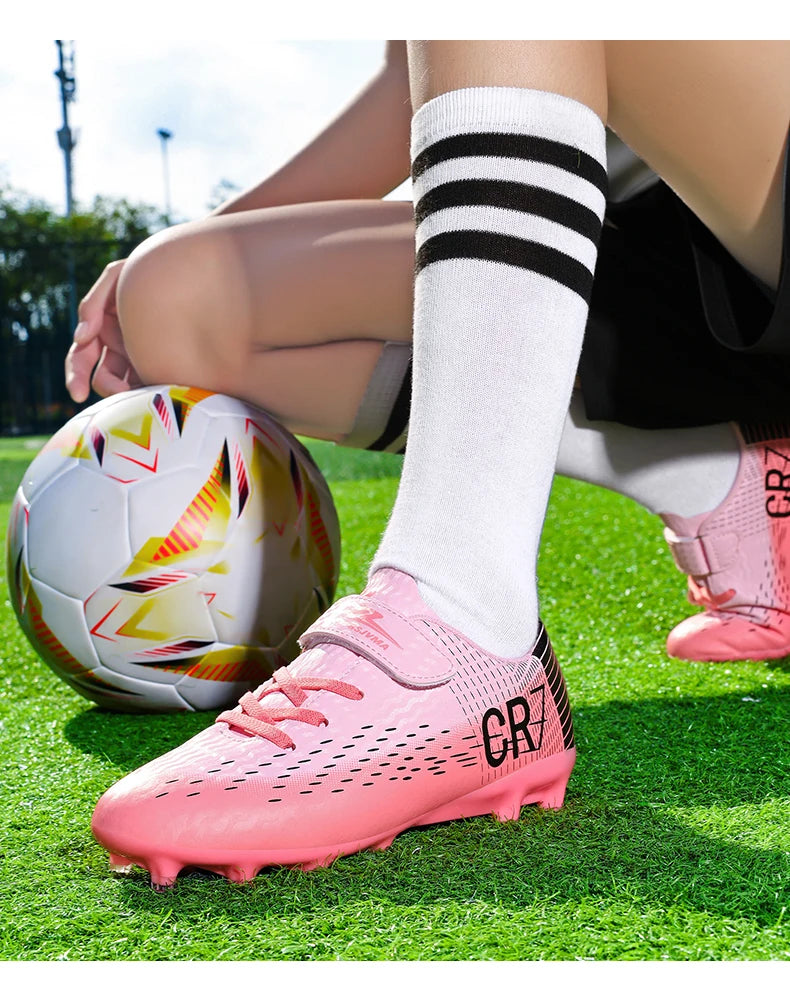 New Hot Children Football Boots Outdoor Trainers Soccer Shoes for Kids Boys Girls Hook Loop Football Cleats Futsal Sneakers28-39