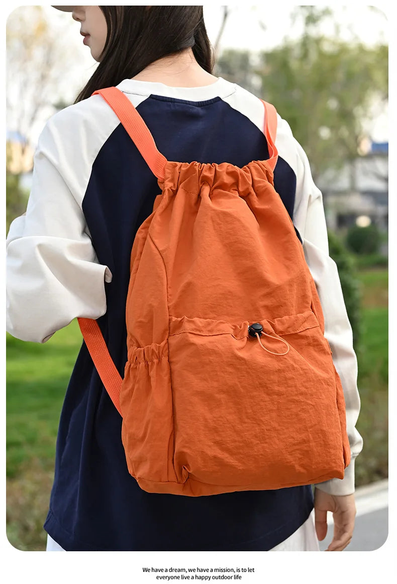 Fashionable Lightweight Drawstring Backpack: Large-Capacity Waterproof Sports Bag for School, Books, Outdoor Activities, Travel