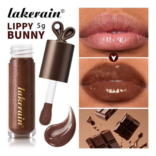 Lakerain Chocolate Rabbit Lip Gloss Mirror Effect Moisturizing Smooth Non-Sticky Long Lasting Hydration Lippy Bunny Lipstick