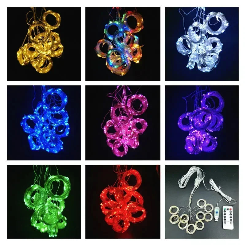 USB Plug Wedding Garland Valentine's Day Ramadan EID Mubarak Decoration for Home Curtain Lights 8 Modes LED Curtain Fairy Light