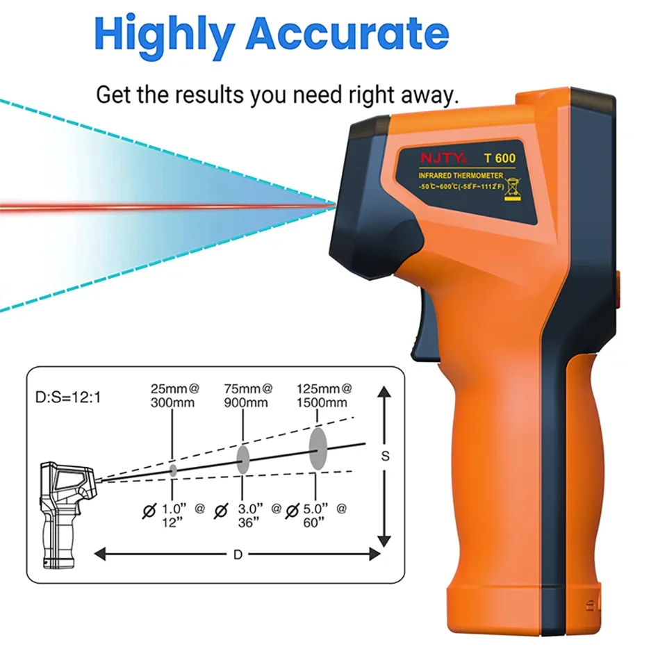 -50~600°C Digital Infrared Thermometer Laser Temperature Meter Non-contact Pyrometer Imager Hygrometer IR Sensor Termometro