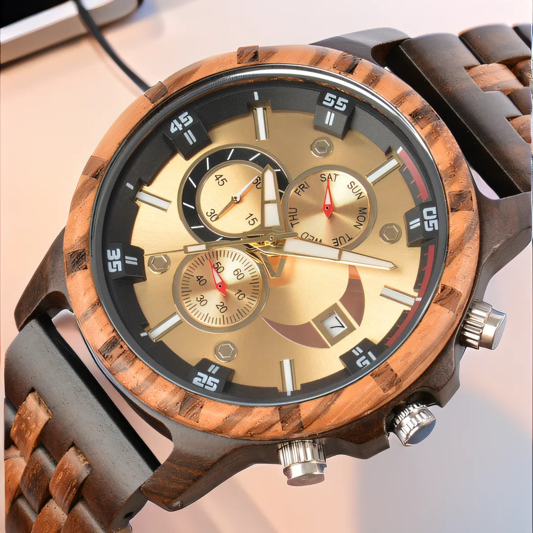 Wooden Wrist Watches For Men Fashion Quartz Wristwatches With Clock Date Week Timepieces Wood Wach Box for Him reloj hombre