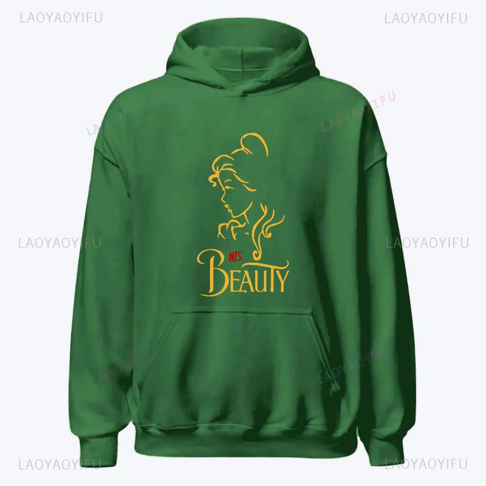 I'm Her Beast I'm His Beauty Print Sweatshirts Couple Matching Hoodies Men Women Long Sleeve Hooded Luminous Lover Hoodie