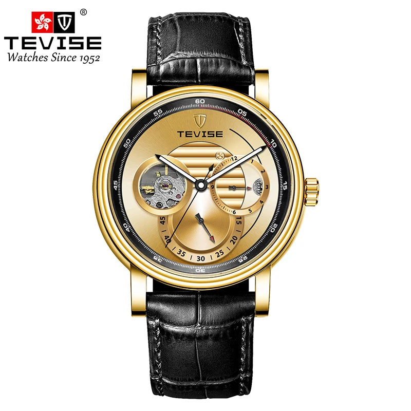 Automatic Mechanical Watch for Men Leather Strap Skeleton Watch 24 Hours Luminous Watch Fashion Casual Watch