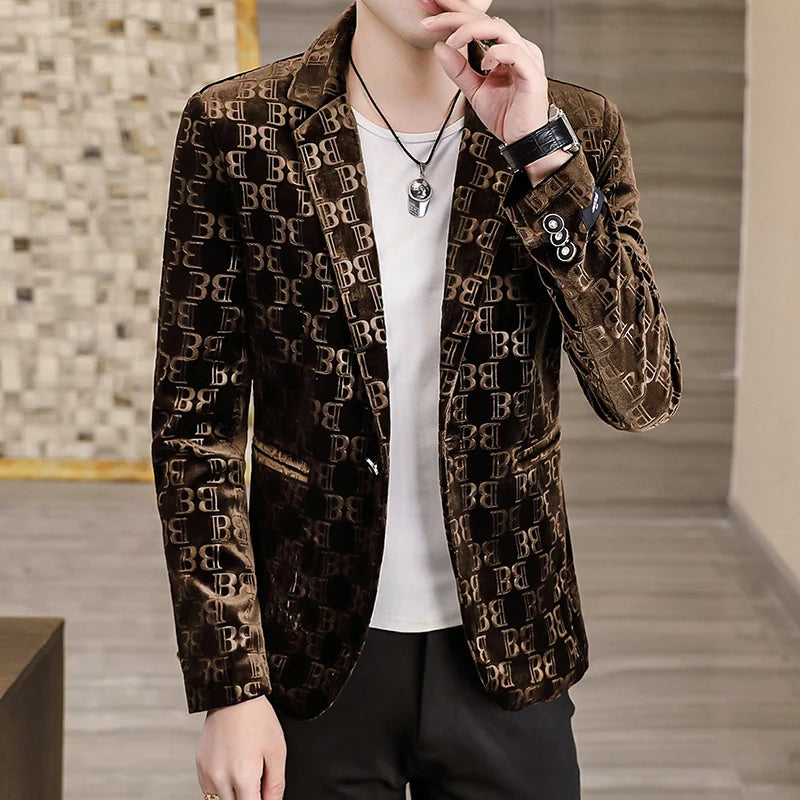 Spring New Men's Blazer Fashion Casual Boutique Business Bronzing Design Letter printing Suit  Male Slim Fit Blazers Jacket Coat