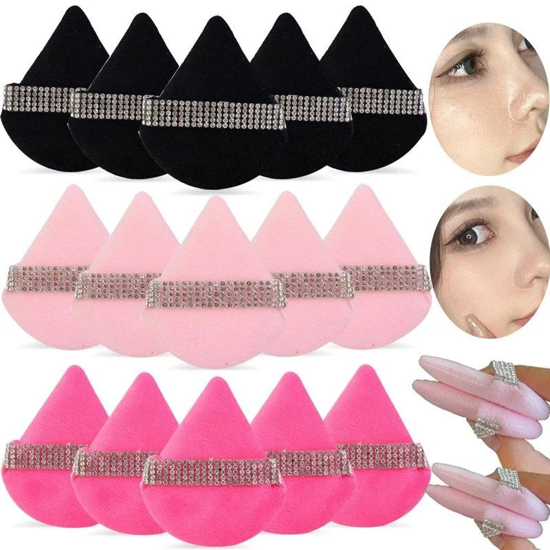Diamond Triangle Velvet Setting Puff Ribbon Detail Powder Sponge Smooth Finishing Soft Puff for Loose Pressed Powder Application
