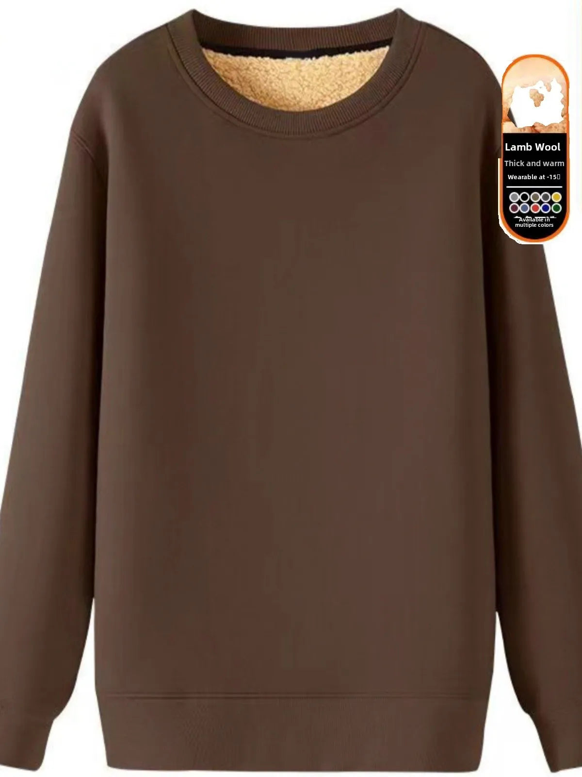Men's Fleece Lined round Neck Sweatshirt Loose Long Sleeve T-Shirt Thickened Lamb Velvet Warm Winter Base Layer Shirt