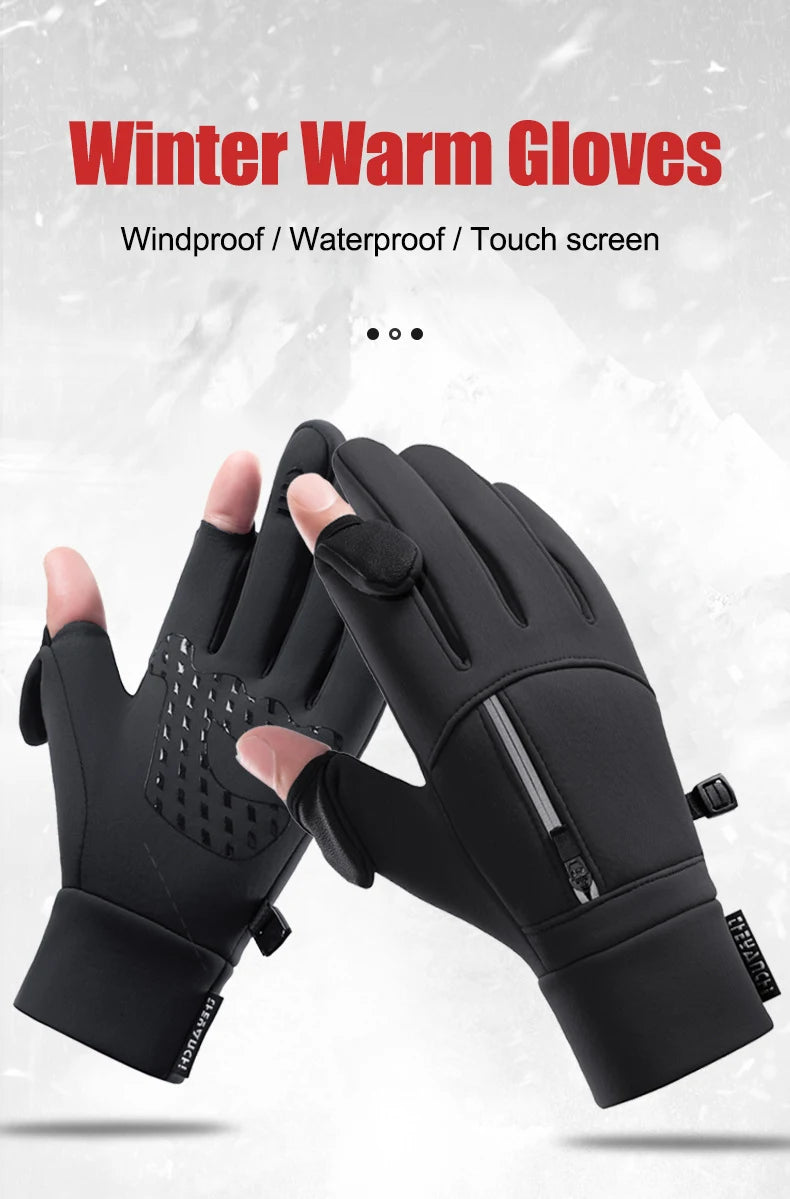 Winter Warm Touch Screen Gloves Outdoor Windproof Cold-proof Gloves Men Cycling Fishing Ski Gloves