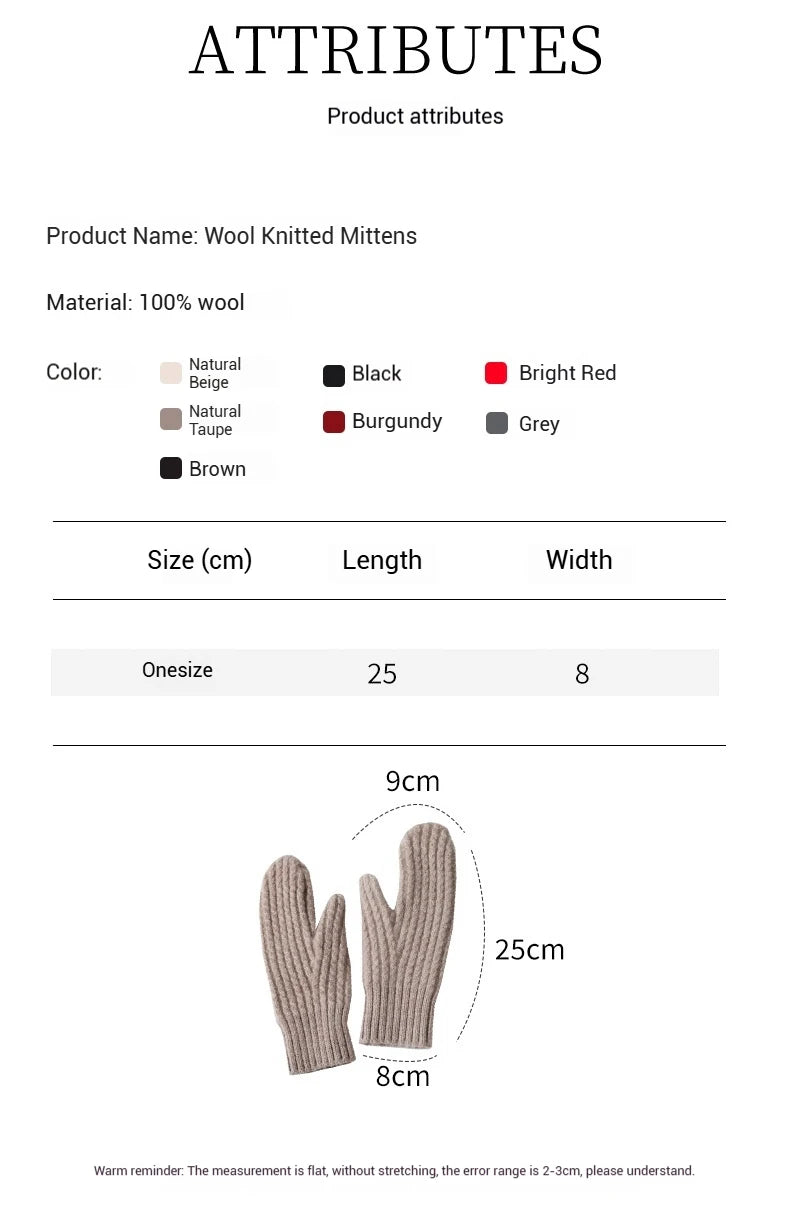100 Wool Thick Density Knitted Mittens Women Outdoor Winter Thermal Men Cable Mitts Work Drive Mittens Unisex Gloves Arm Warmers