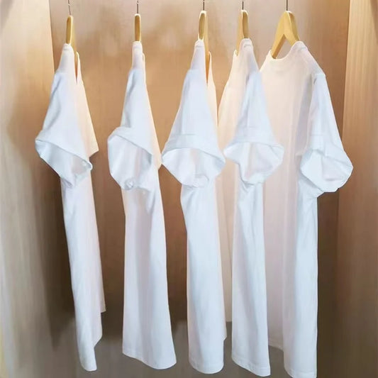 Men Women 100% Cotton  T-shirt Solid Color Trend Leisure Short Sleeve Black White Gray High Quality Heavy Fabric Loose T Shirt