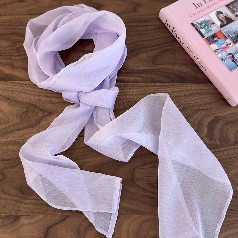 Soft and Comfortable Pure Color Scarf Necktie for Spring and Summer, Multi-functional Streamer Ribbon Necklace