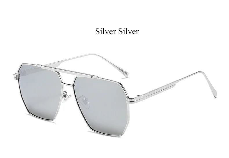 High Quality Square Polarized Sunglasses For Women Retro Oversized Double Bridge Sun Glasses Men Luxury Big Metal Goggle Shades