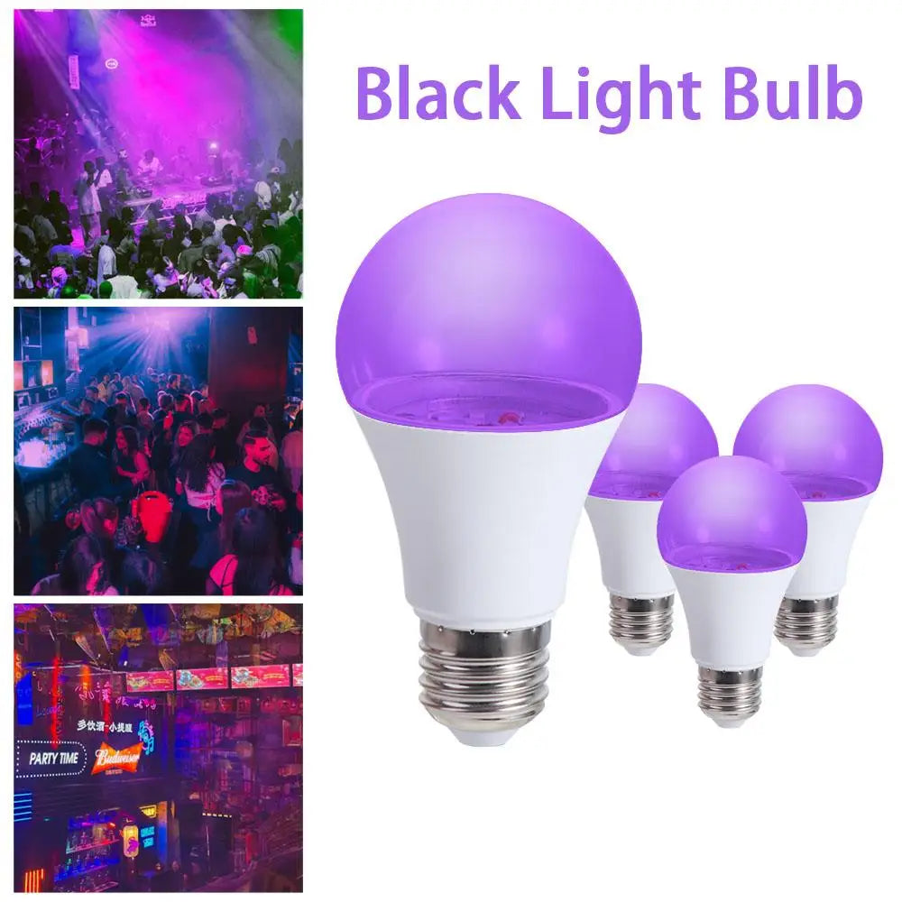 Floodlight Blacklight Ultraviolet Lamp UV Purple Bulb Atmosphere 360 Glow UV Light Bulbs E27 10W Purple Black Light Bulb Disco