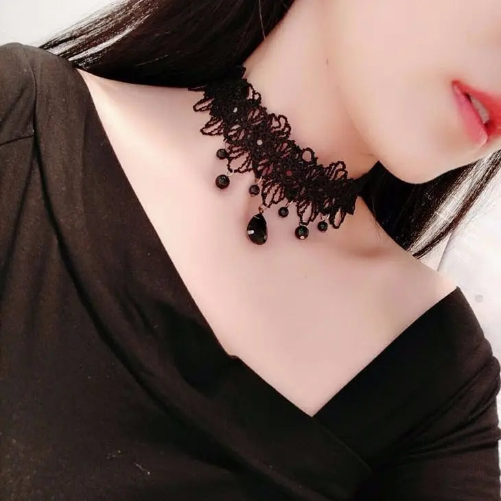 Black Lace Choker Necklace for Women Pendant Chains Bohemian Jewelry Cadenas Mujer Gift Halloween Decoration