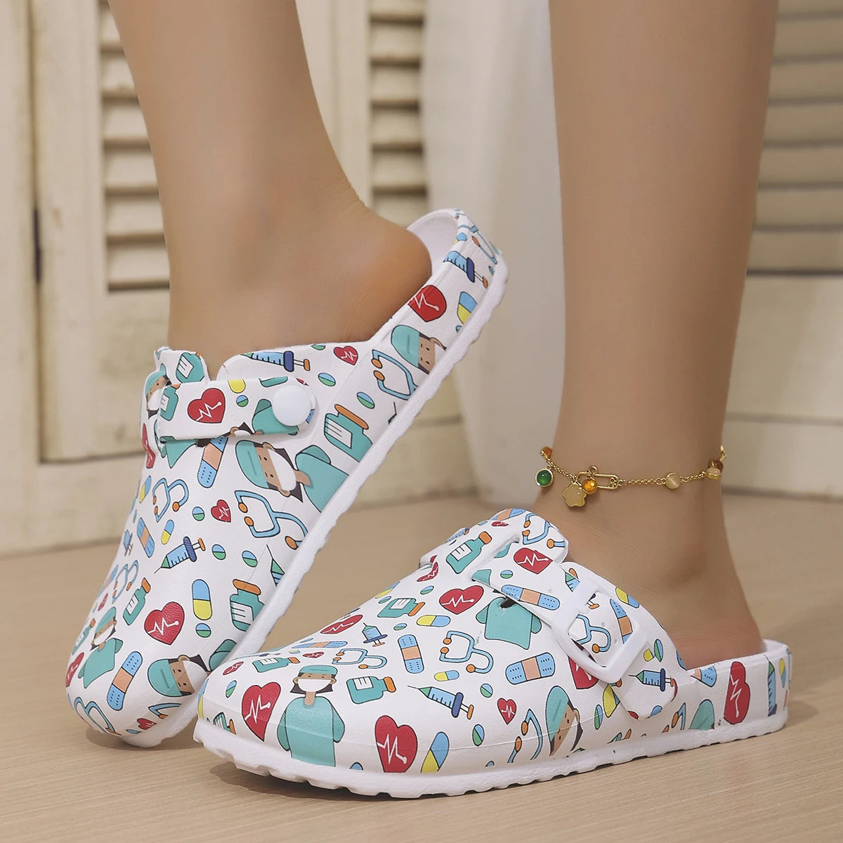 Women's Fashion Closed-Toe Shoes Cute Cartoon Patterns Thickened Soft Sole for Slip Resistance and Wear Resistance Lightweight a