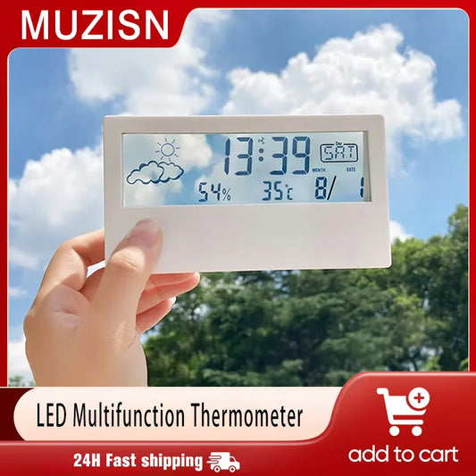 LED Thermometer Thermo-Hygrometer Multifunction Electronic Temperature Humidity Meter Weather Station for Home With Alarm Clock