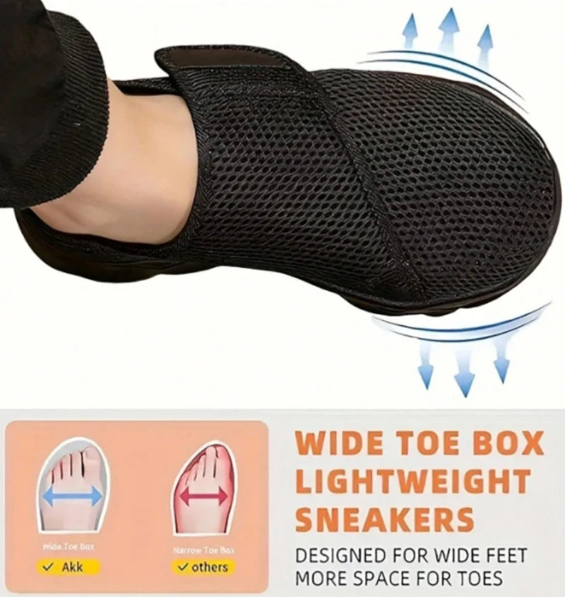 Wide Feet Breathable Mesh Slip On Walking Shoes, Extra Wide Toe Box No Squeeze Toes, Lightweight Soft Sole Casual Lazy Sneakers