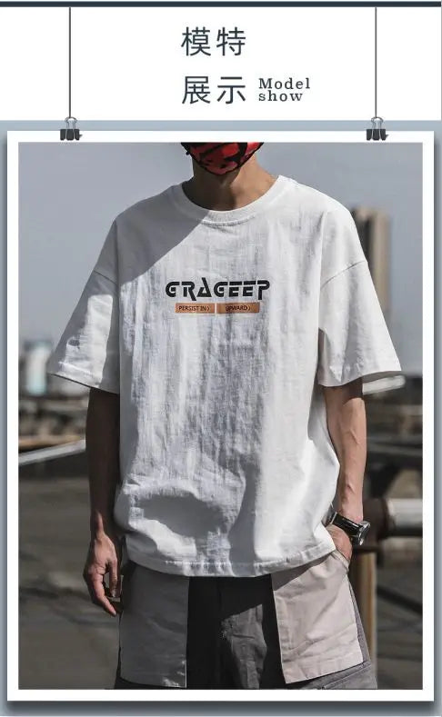 Pure Cotton New Printed T-shirt for Men Short-sleeved Trendy Brand Trendy Half-sleeved Loose Couple T-shirt Original Retro