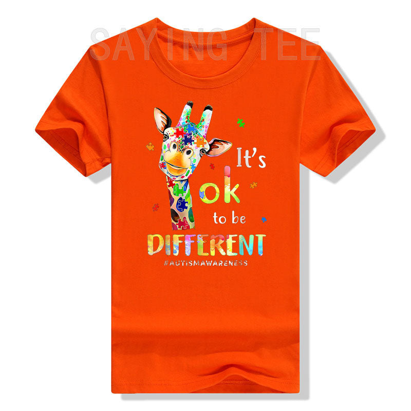 Autism Awareness T-Shirt Cute Giraffe Animals Be Differents Graphic Tee Tops Proud Autism Family Matching Outfits Novelty Gifts