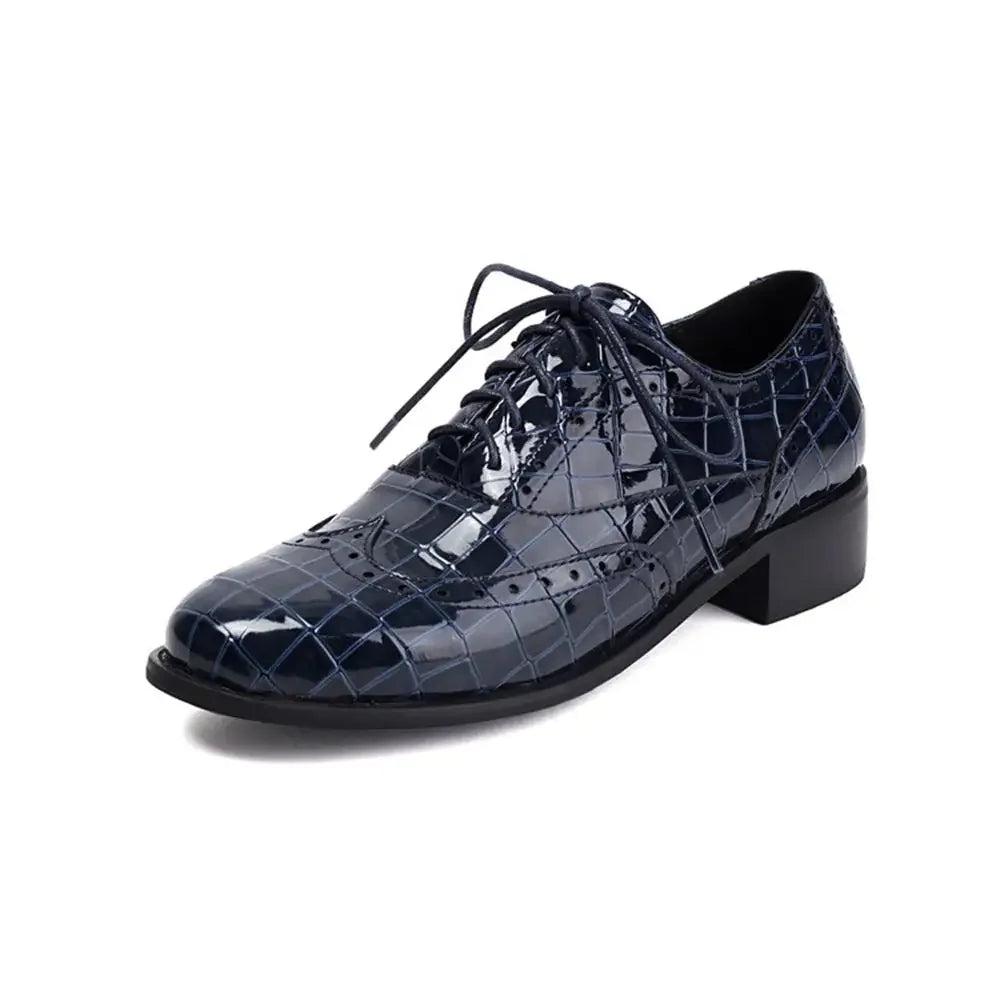 Women Shoes Spring New Fashion Round Toe Lace Up Retro Single Shoe for Office Party Walk Thick Low Heeled Big Size 48 775-1