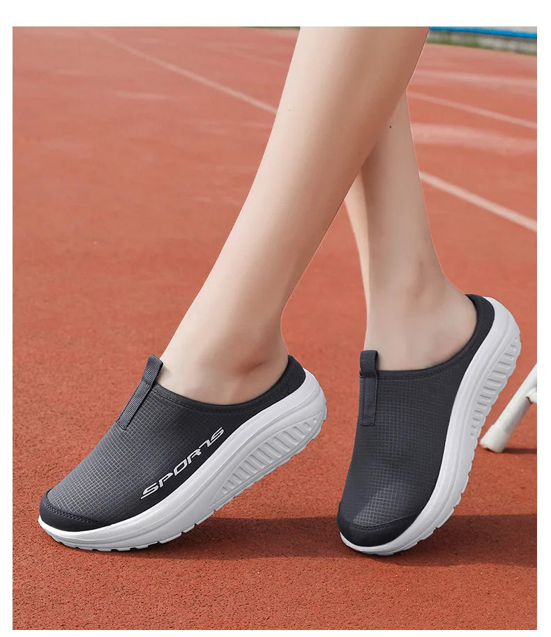 Ladies' Half Dragged Thick Soled Shoes Are Casual Lightweight and Breathable Increasing The Height for Lazy People To Step On