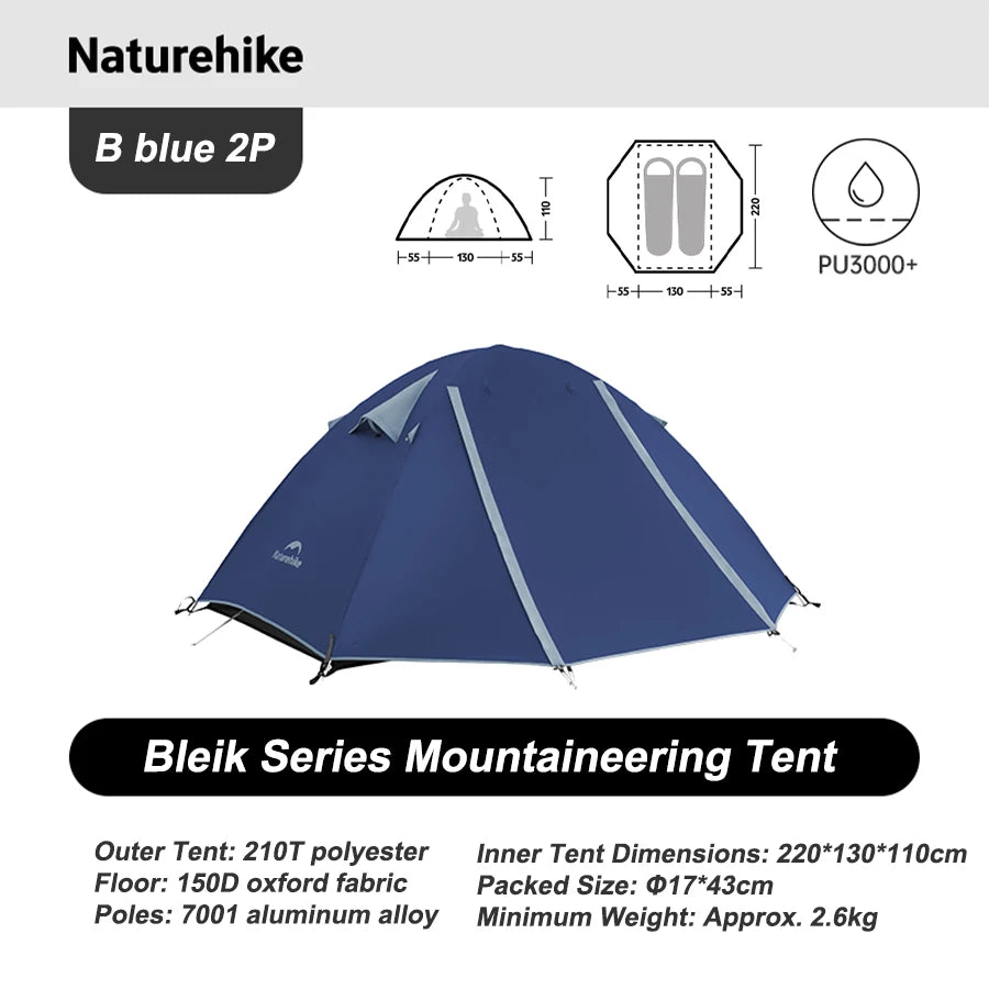 Naturehike  2026 Tents 2-3 People Bleik  Outdoor Hiking Mountain Camping Tent Travel 210T Polyester Waterproof Sunshade Shelter