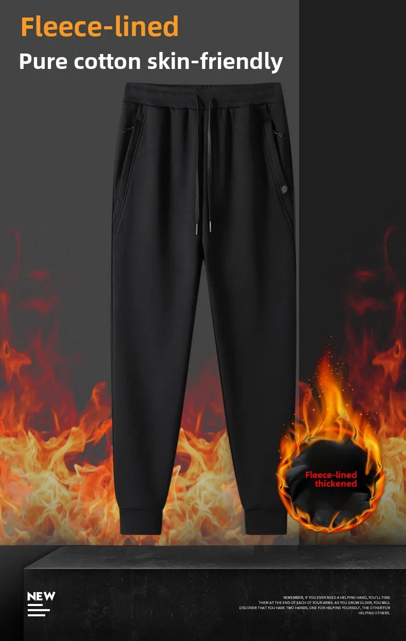 Men's pants 2025 autumn and winter with plush and thickened pure cotton casual sanitary pants, sports leg binding casual pants