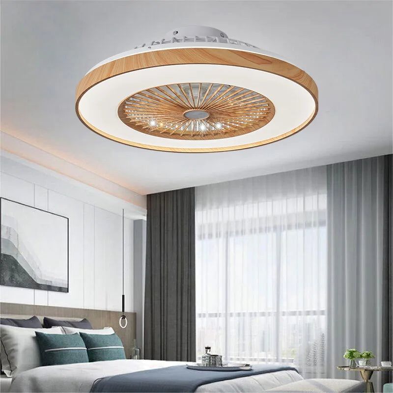 60cm Ceiling Mounted Fan Light With APP Wood Grain Color Eectric Fan Pendant Light Living Room Dining Room Bedroom Light 110V
