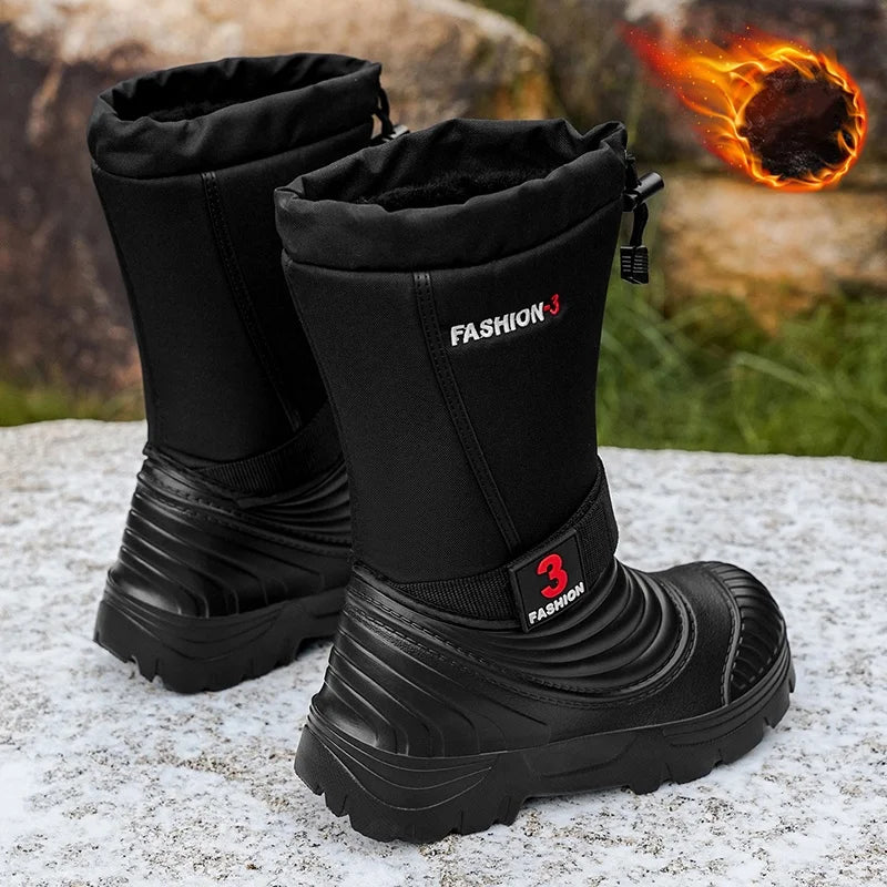 Men's New Snow Boots for Autumn and Winter, Fleece-Lined and Thickened, Cold-Proof, Outdoor Warm, Waterproof, Anti-Skiing, Hiking