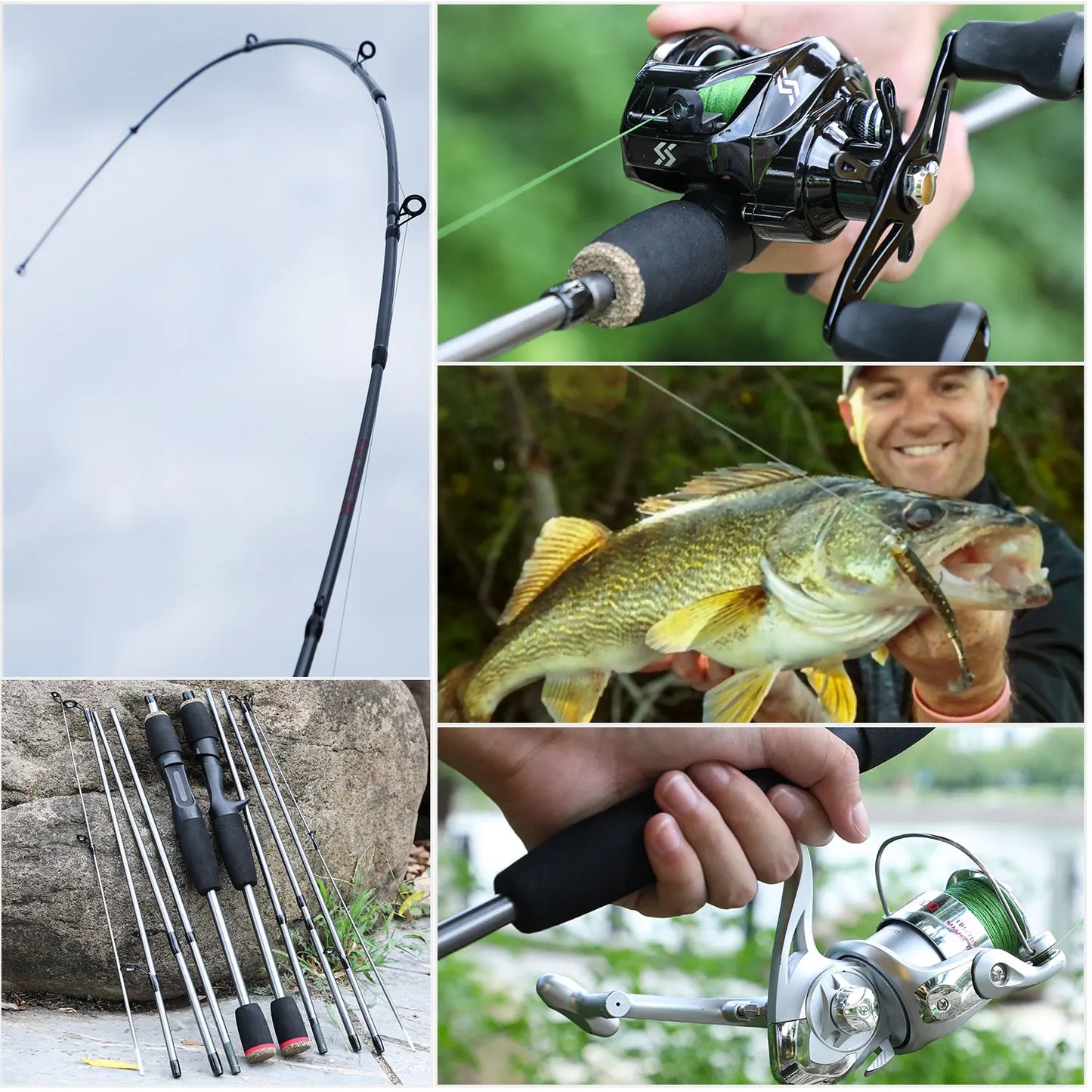 Sougayilang 5 Section Spinning Casting Fishing Rod 1.8M Ultralight Weight Carbon Fiber Poles for Travel Freshwater Fishing Pesca