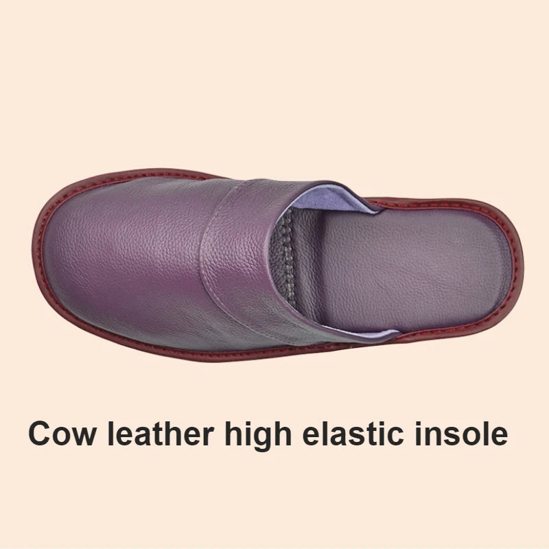 Genuine Cow Leather Slippers Homes in indoor slipper Spring Autumn summer men women elderly non-slip casual single Slides shoes