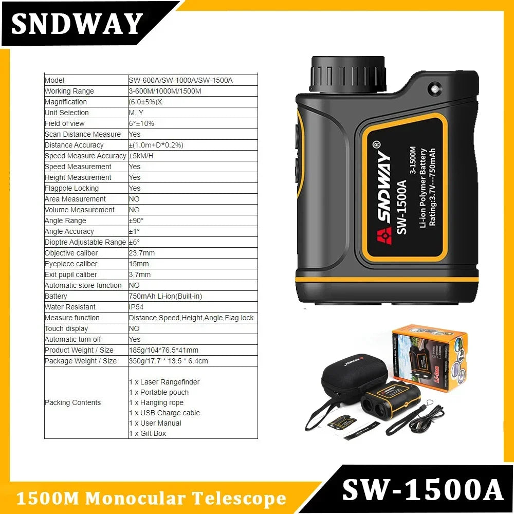 SNDWAY Golf Laser Distance Meter Rangefinder for Hunting 1000M 1500M 2000M Laser Telemeter Golf Camera Outdoor Telescope
