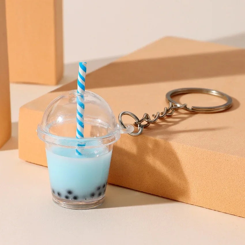 Pearl Milk Tea Cup Keychain Fruit Coffee Cups Shape Cartoon Simulation Pendant Keyring for Women Men Kids Gifts