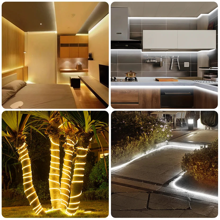 Led Strip Light AC220V 120LEDs/m Flexible Tape IP67 Waterproof with EU AU UK Timing Dimming Switch Plug Self-Adhesive LED Light