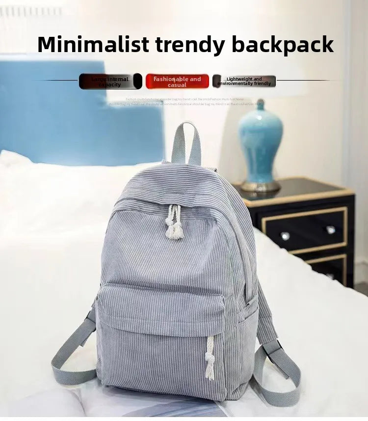 Corduroy Backpack, Academy Fashion School Bags for Middle/High School & College, Cute Tassel Detail, Versatile Casual Daily Bag