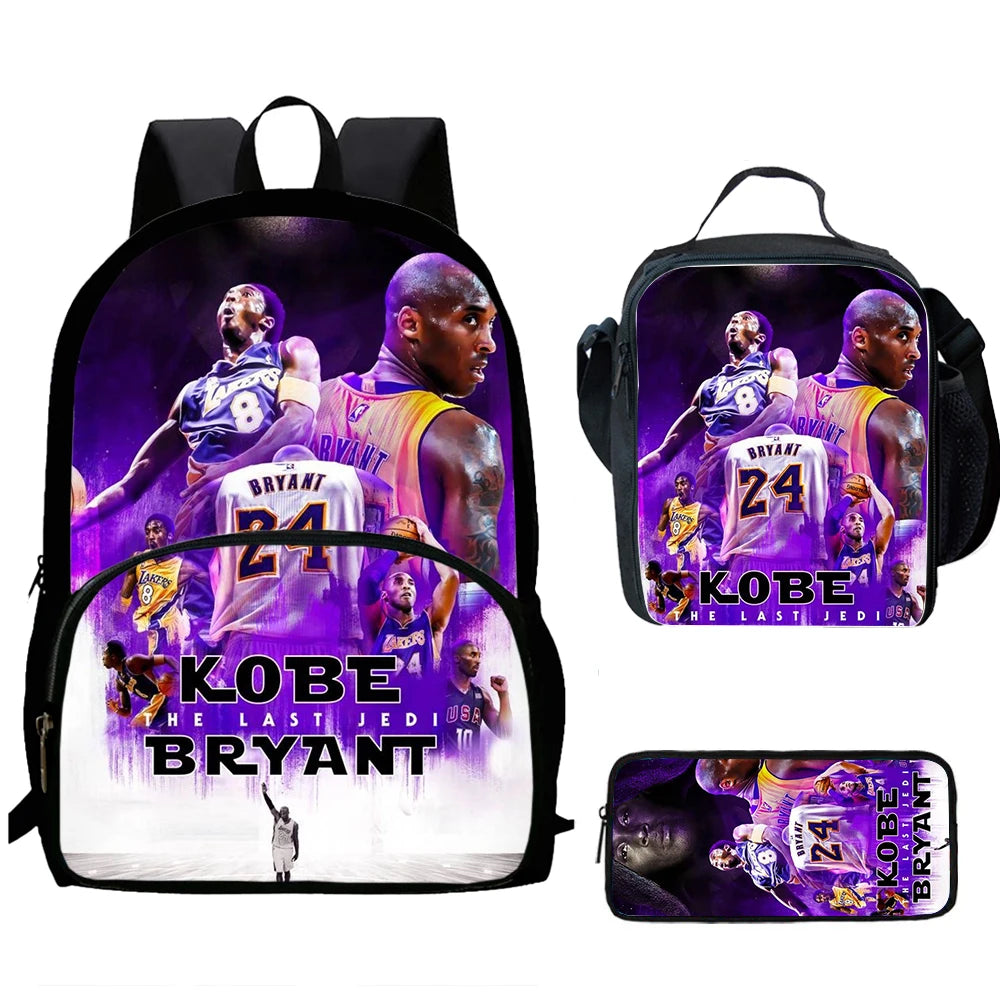 Basketball K-Kobe B-Bryant Child School Backpack 1/3PCS  with Lunch Bags ,Pencil Bags  School Bags for Boys Girls Best Gift