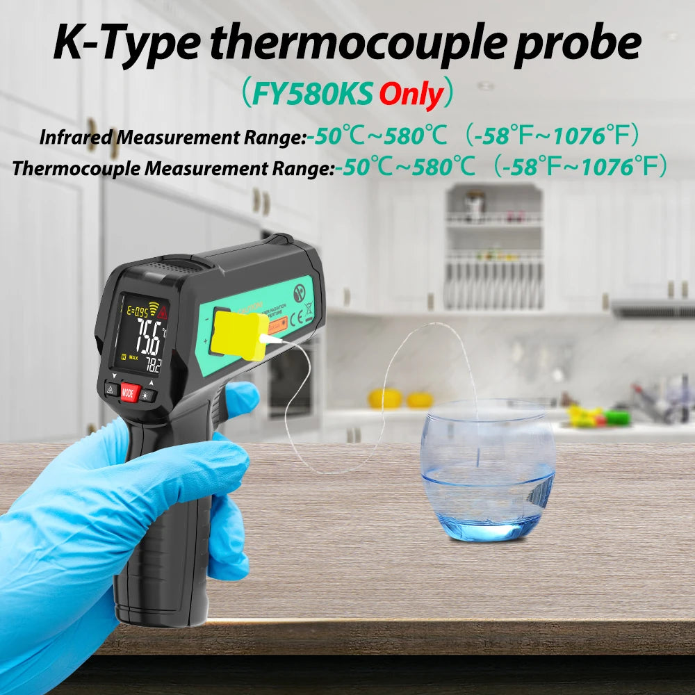MASTFUYI 13 Point Infrared Positioning Thermometer -50°C~580°C Laser Digital Thermometer Color LCD Pyrometer Ambient Recorder