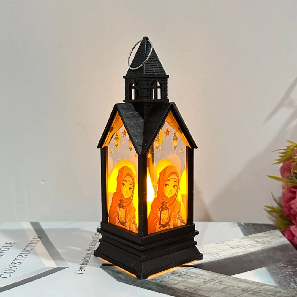 Moon Castle Eid Mubarak Candle Lamp Plastic Elegant Ramadan Wind Lantern Festival LED Portable Lamp Holiday Party Supplies