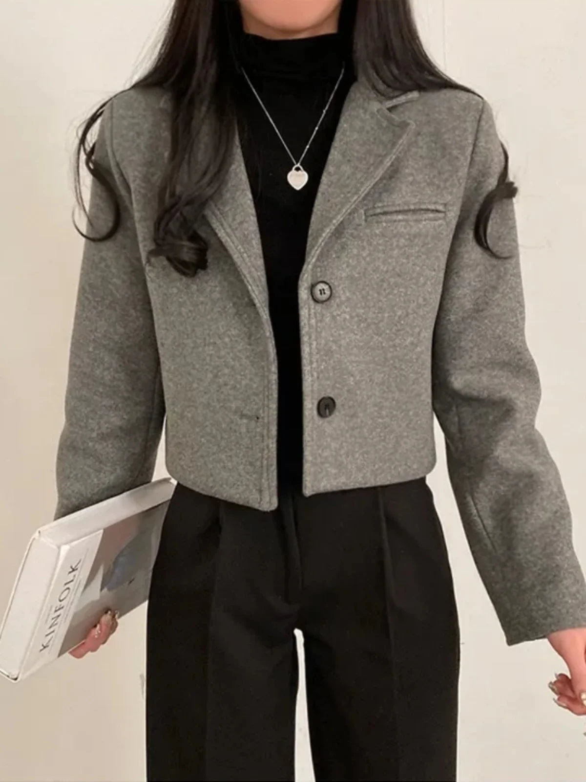 ort Thiened Woolen Coat for Women Winter New Sle Retro Single Button Suit Collar Coat Korean Sle Straight Tube pe