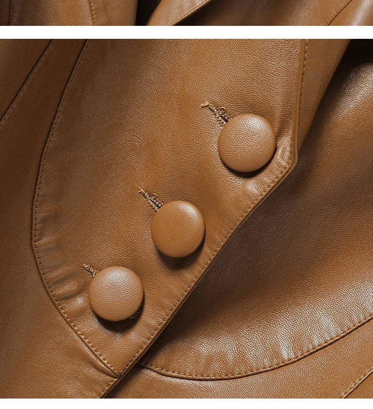 2024 New Women's Sheepskin Leather Jackets Fashion Lapel Collar Single-breasted Office Ladies Slim Casual Short Blazer Coats