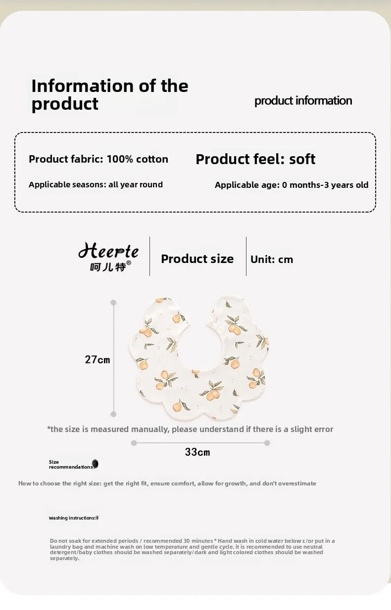 Baby Bib - 100% Cotton Waterproof Drool Cloth Newborn 360-Degree Extra-Large Absorbent Bib Feeding Bib