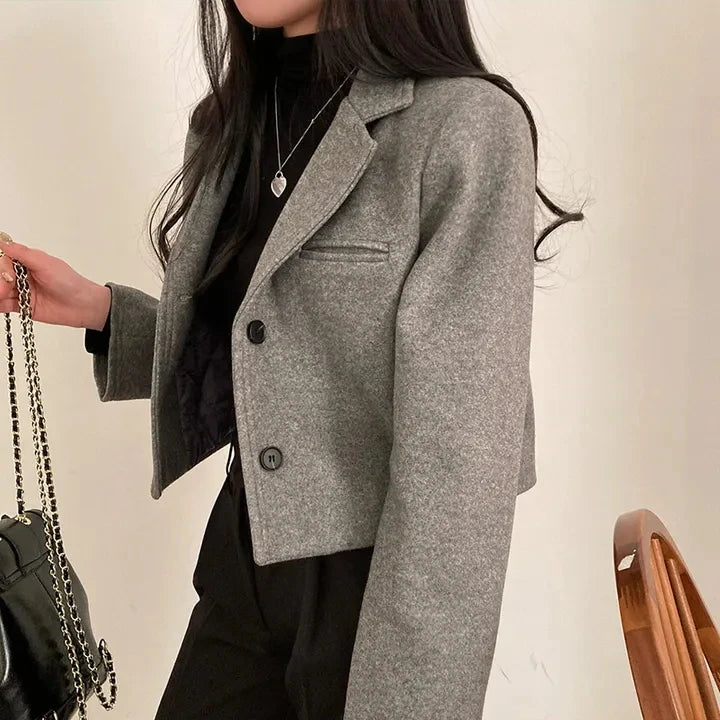 ort Thiened Woolen Coat for Women Winter New Sle Retro Single Button Suit Collar Coat Korean Sle Straight Tube pe