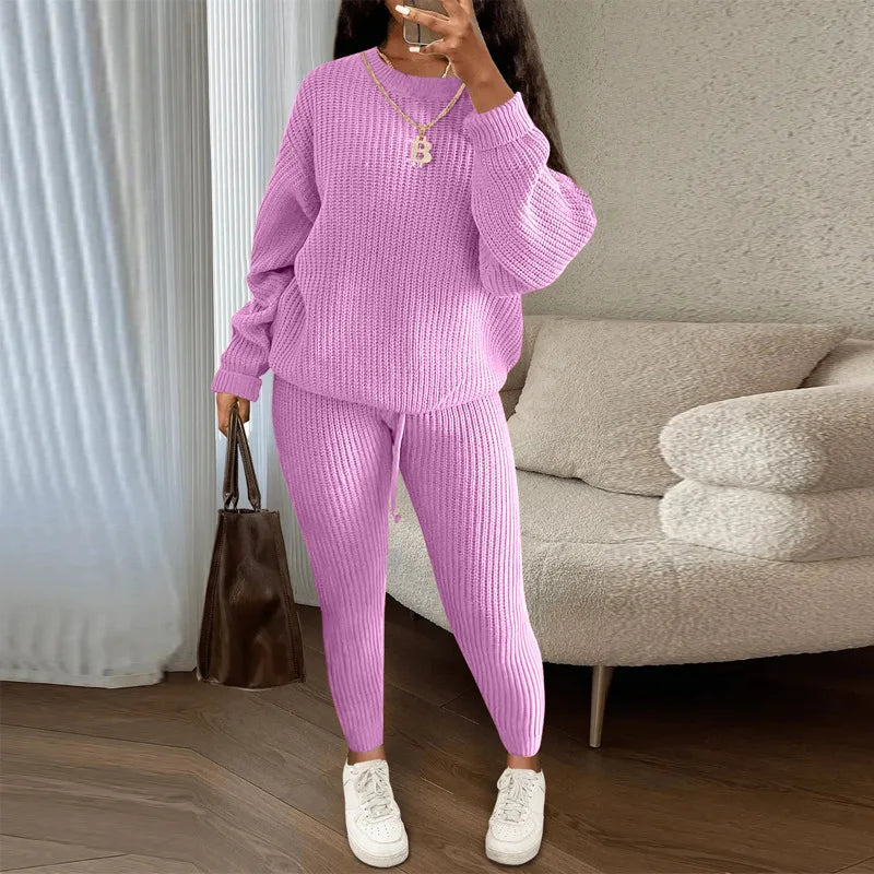 2024 Autumn and Winter Fashion Casual Knitted Suit Trousers Suit Foreign Trade Women's Wool Suit Ensemble Femme 2 Pièces