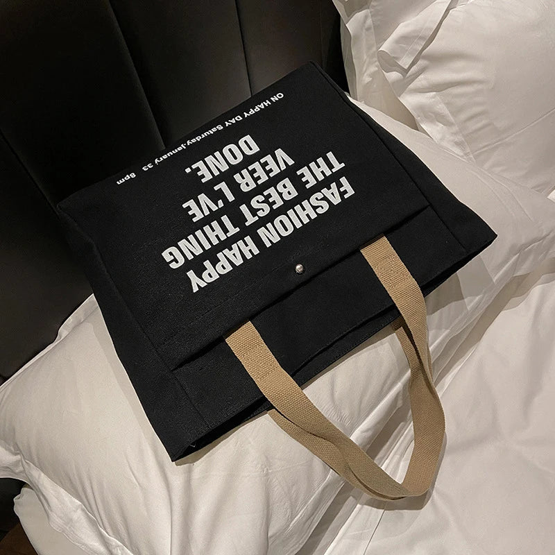 Canvas Tote Bags For Women Large Capacity Single Shoulder Bag Student Classes Commute Laptop Carrying Bag Casual Handbags