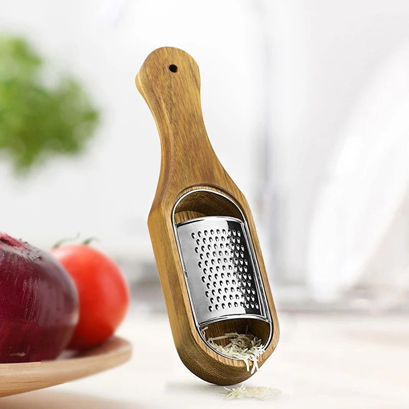 Handheld Stainless Steel Cheese Grater with Wood Handle Sharp Blades for Chocolate Fruits - Cheese Grating Tool with Storage Box