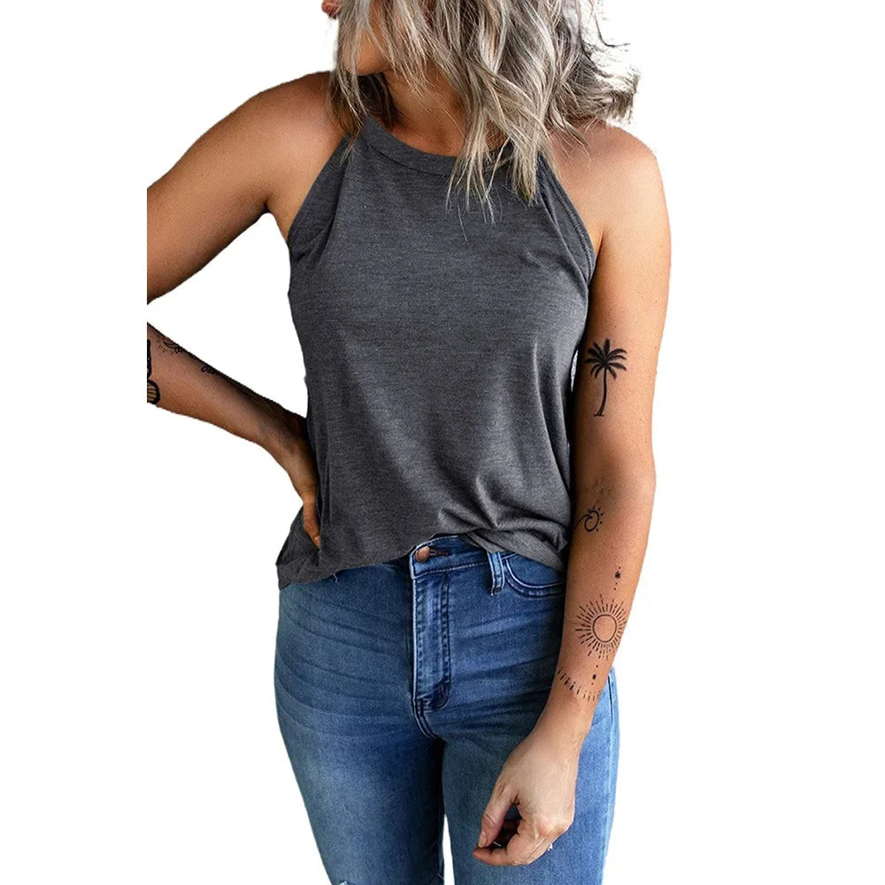 2026 Women's Summer Clothing Top Halter-neck Vest Shirts Women Wear Solid Color Slim-fit Sleeveless Round Neck Blouse For Women