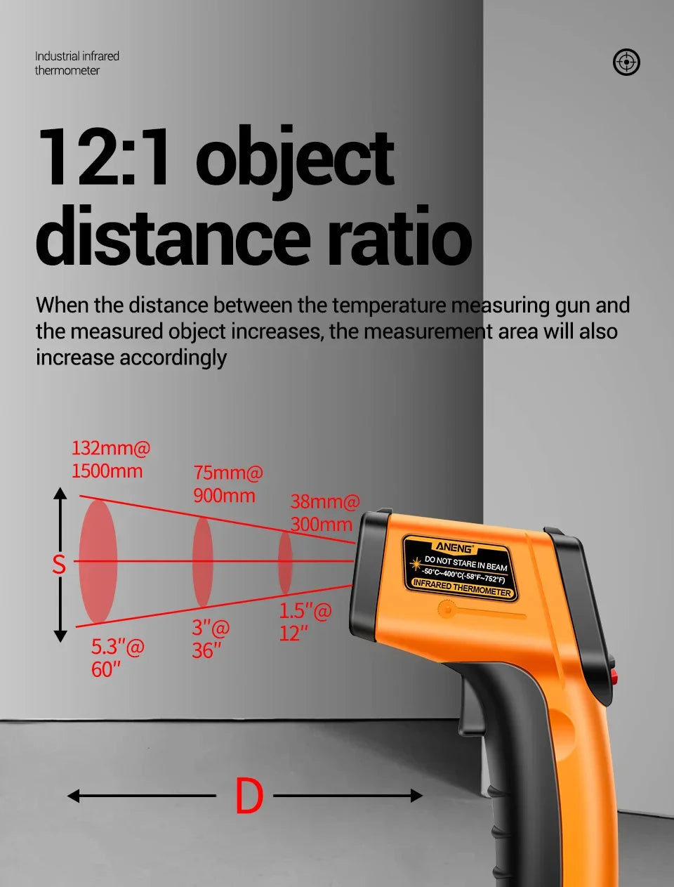ANENG TH201 Digital Thermometer Handheld Non-Contact Laser Temperature Meter Gun Temperature Tester Instruments Pyrometer